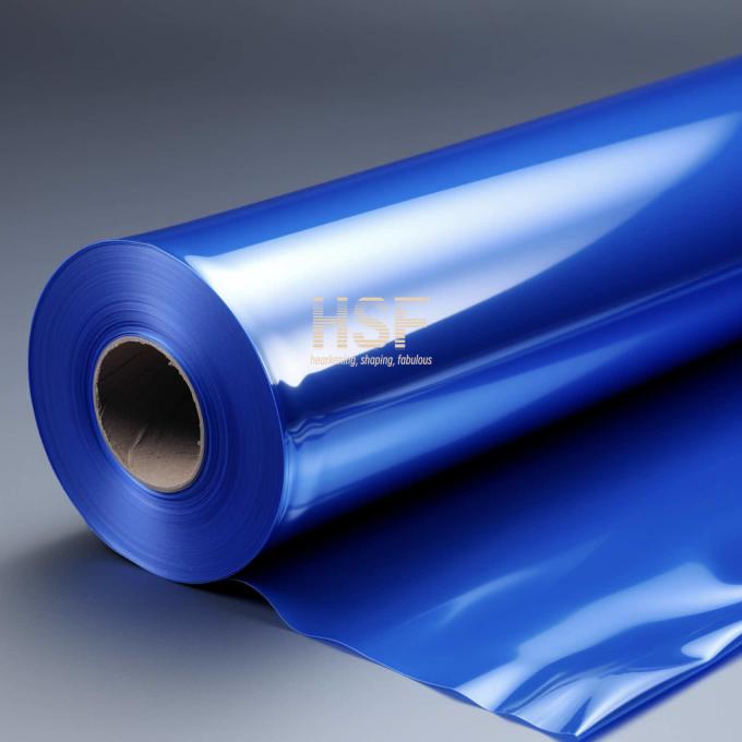 80Î¼m opaque blue MOPP release film sample showing blue coloration and surface texture