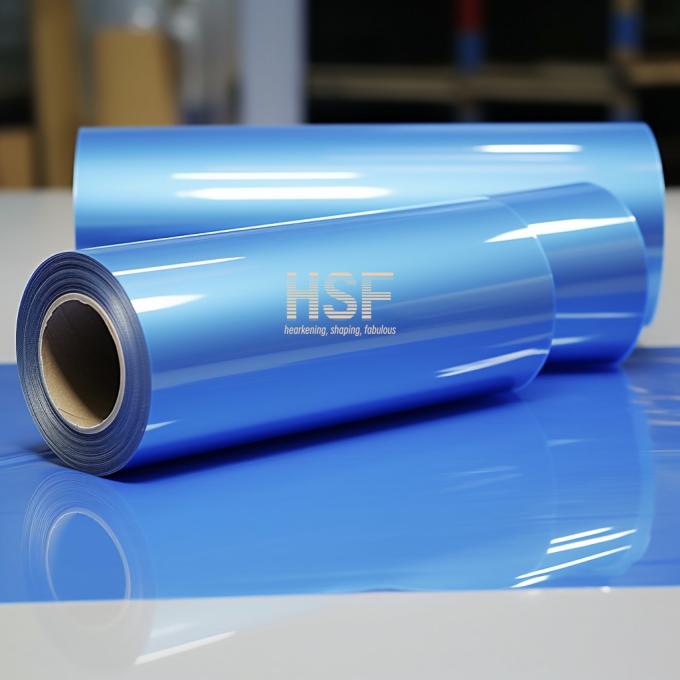 Close-up view of 36Î¼m Blue PET Non Silicone Coated Release Film surface and edge details